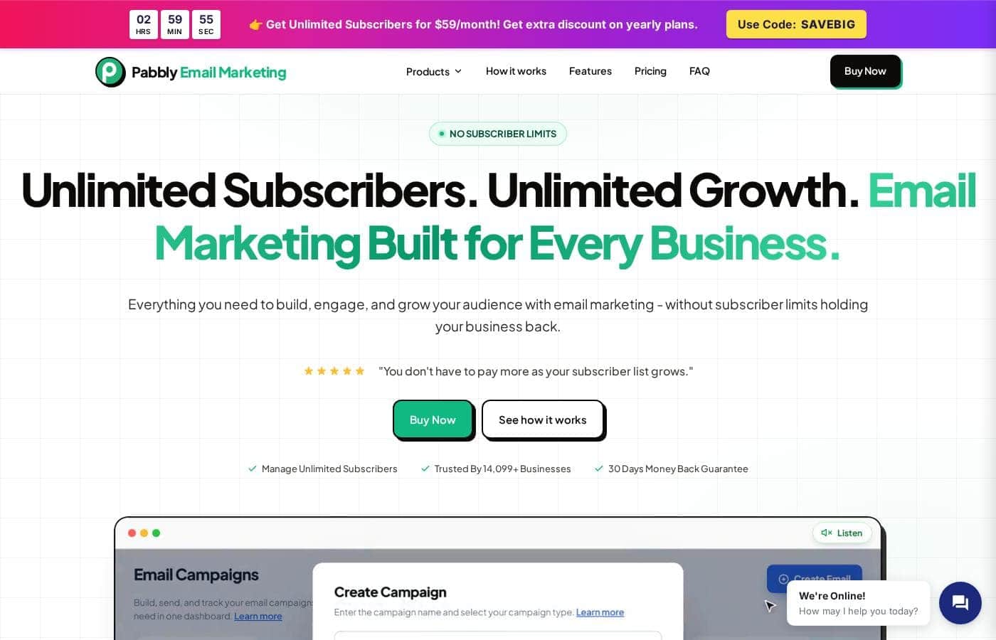 Pabbly Email Marketing homepage screenshot