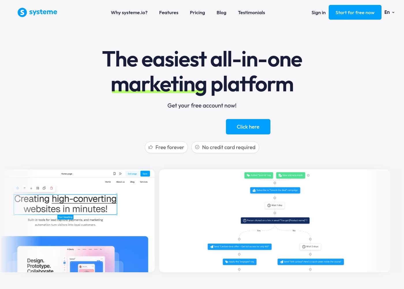 Systeme.io 홈페이지 스크린샷