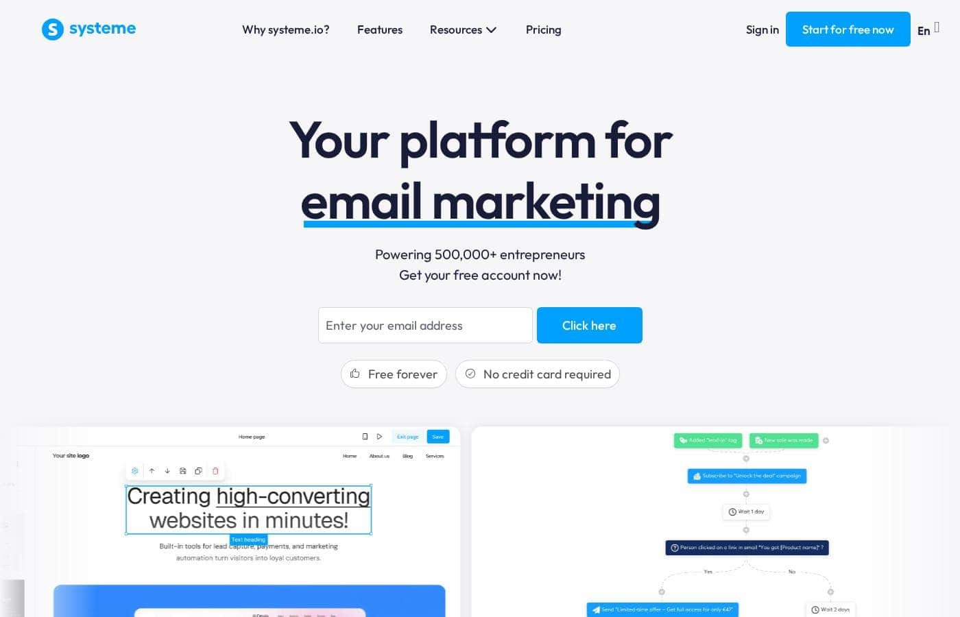 Systeme.io homepage screenshot