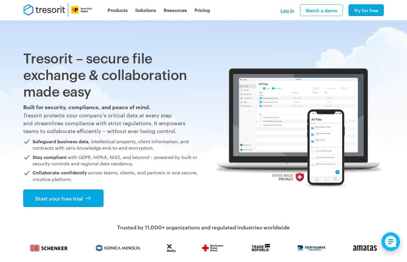 Tresorit Homepage-Screenshot