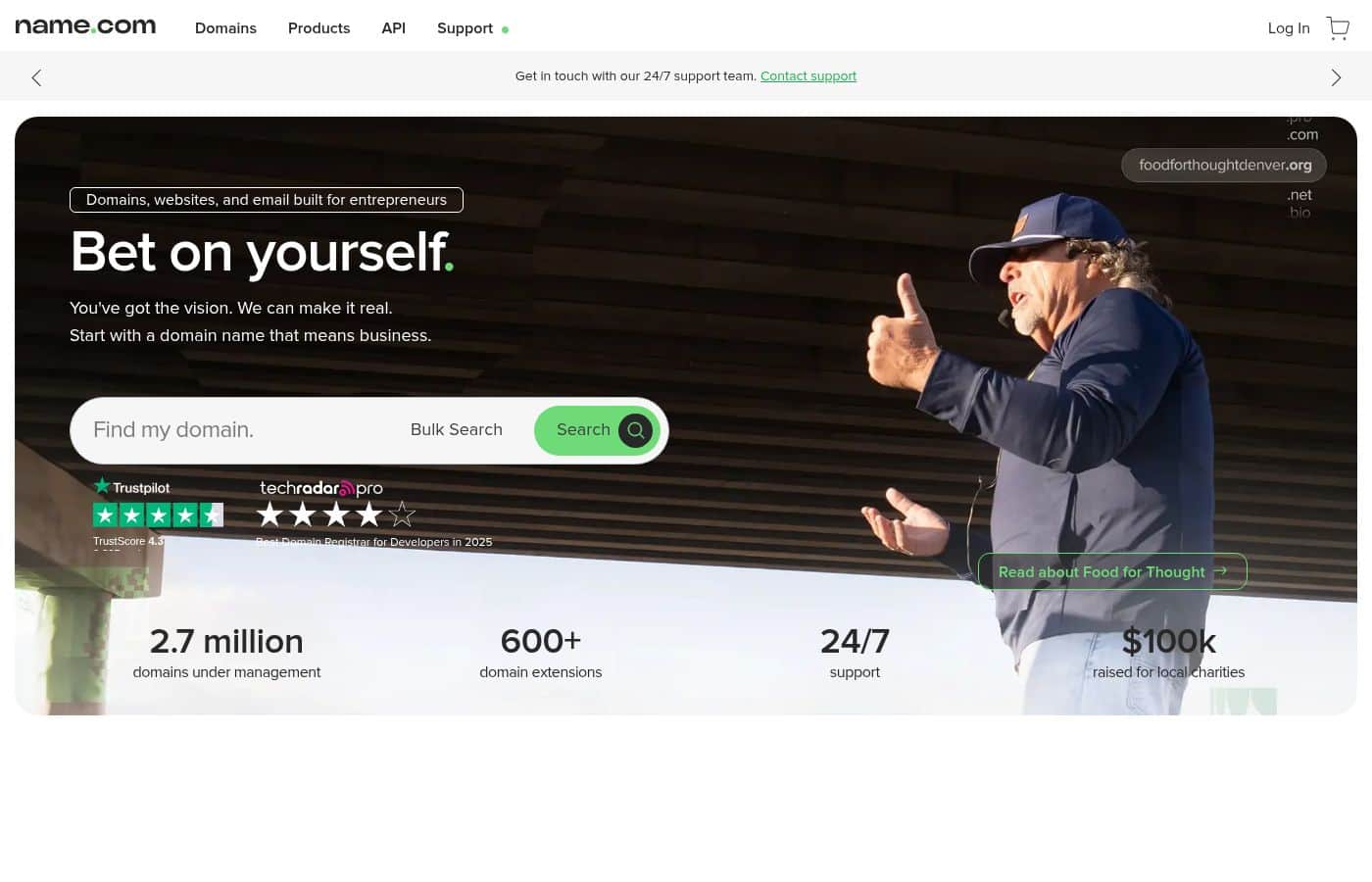 Name.com pricing page screenshot
