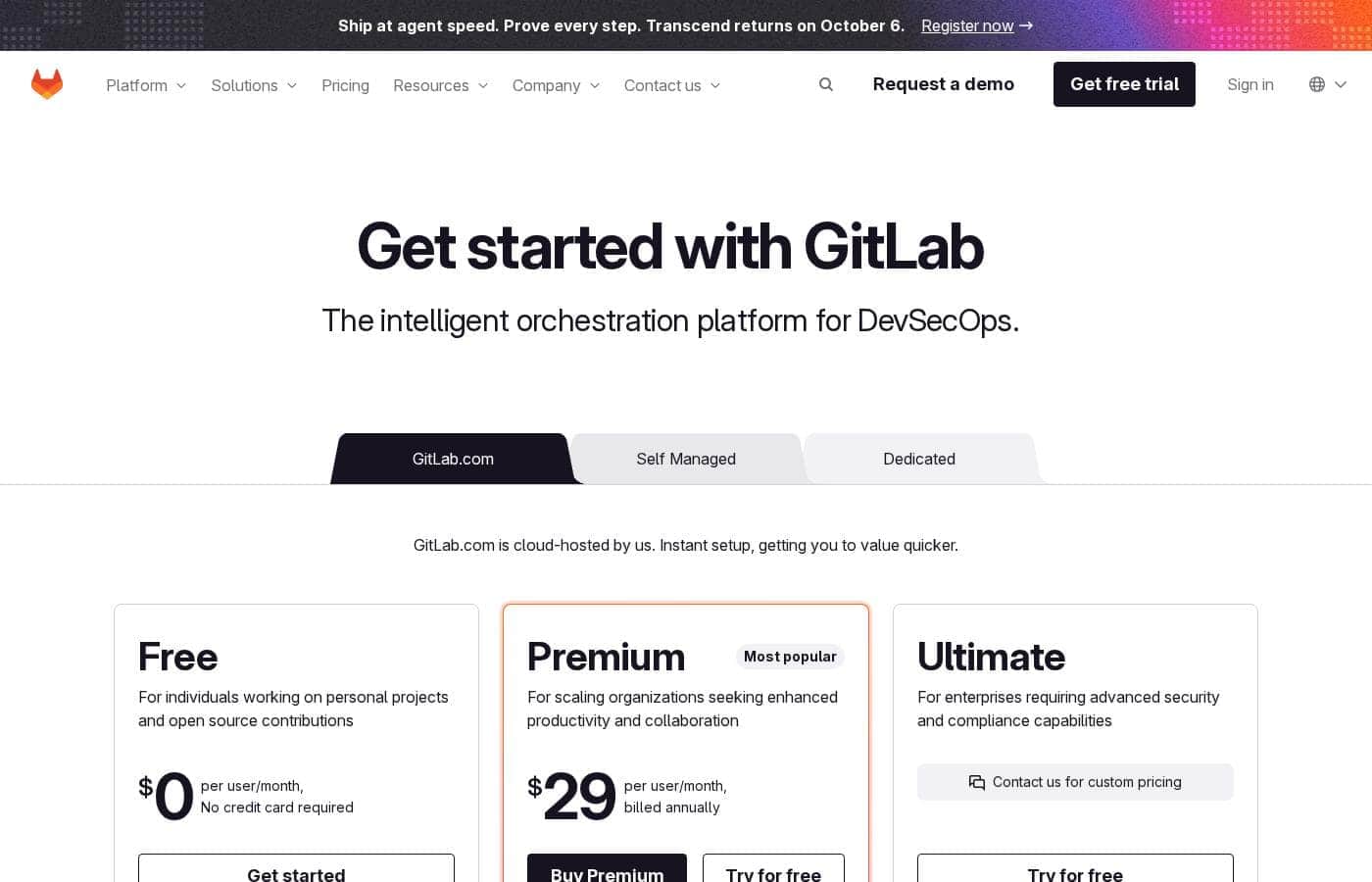 Скриншот страницы цен GitLab