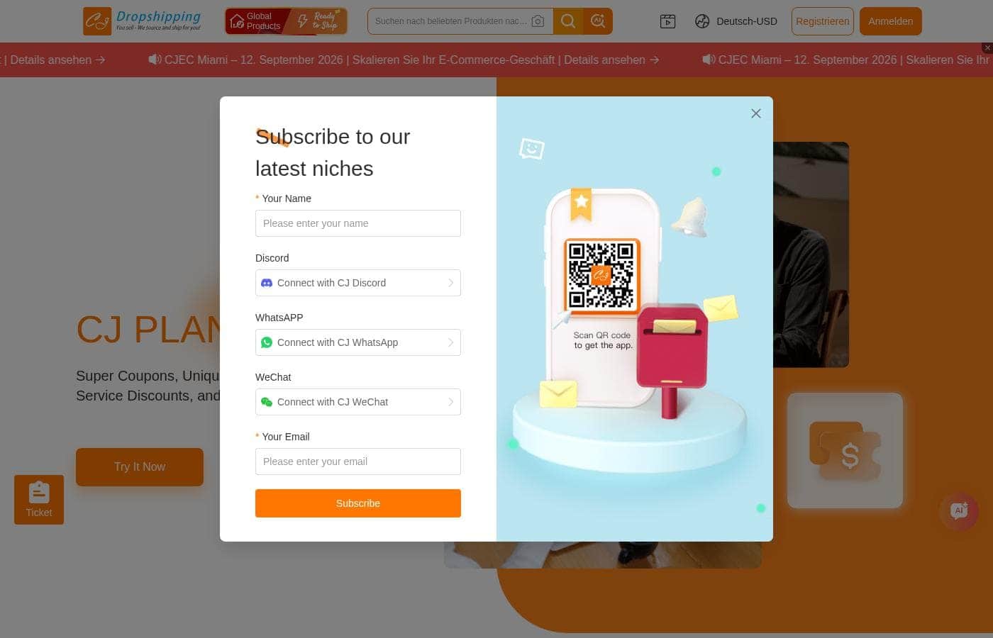 Screenshot della pagina prezzi di CJDropshipping