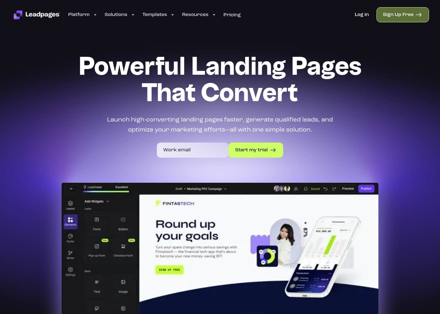 ภาพหน้าจอหลักของ Leadpages