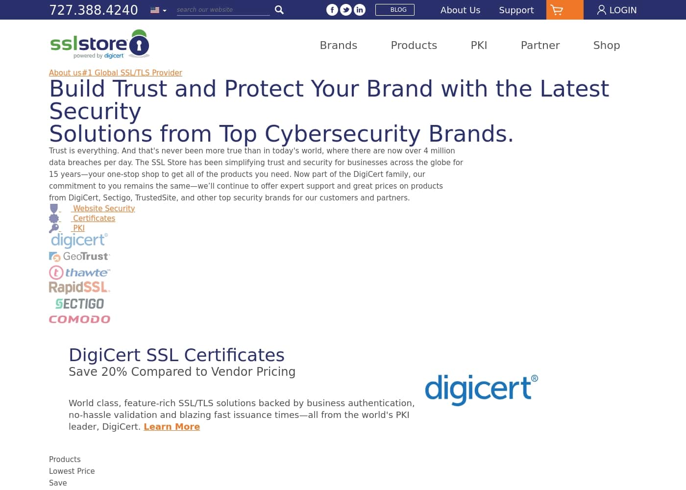 The SSL Store homepage screenshot