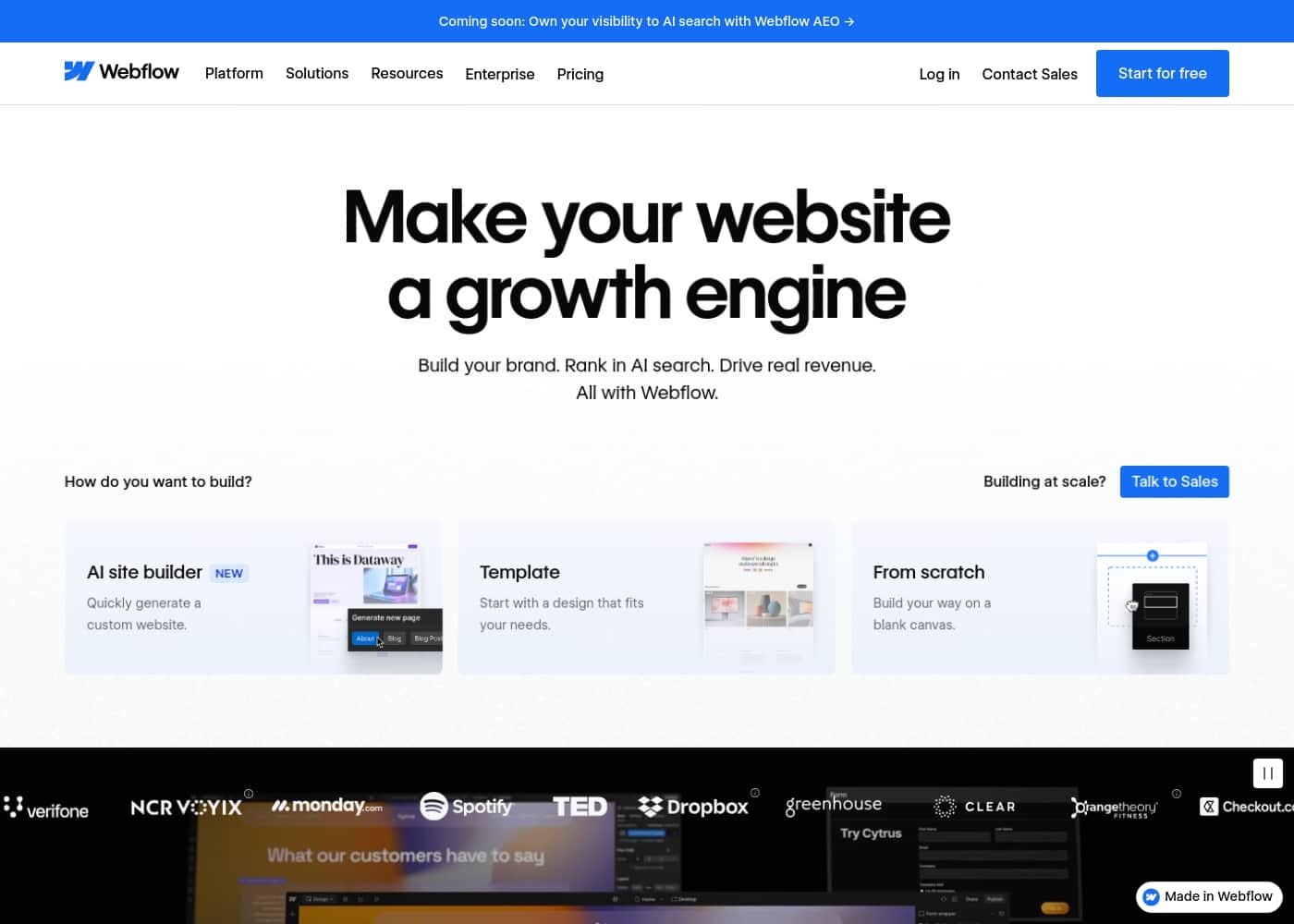 Webflow homepage screenshot