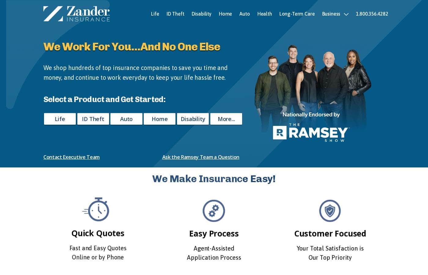 Zander homepage screenshot