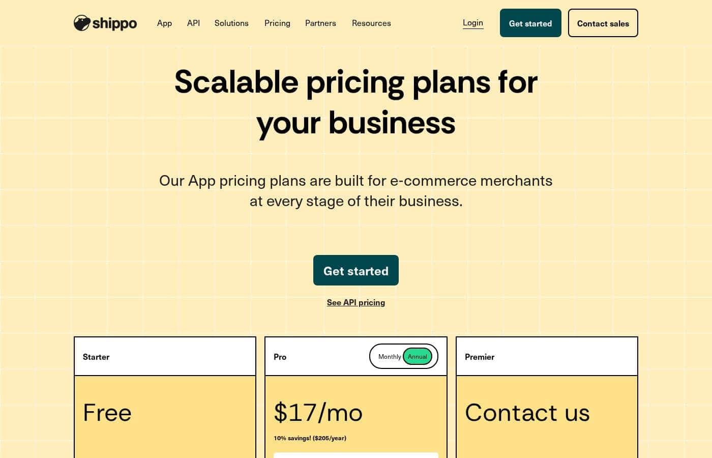 Shippo pricing page screenshot