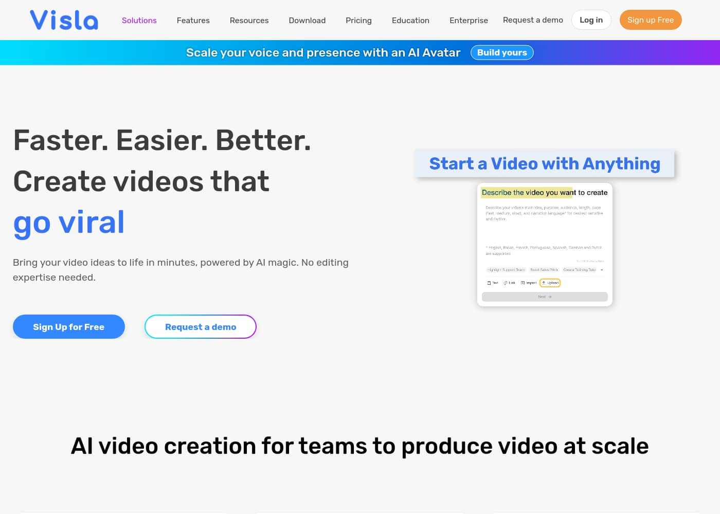 Visla homepage screenshot