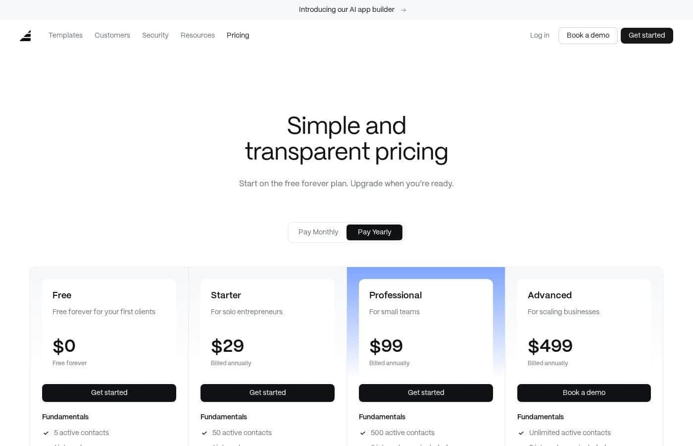 Assembly pricing page screenshot