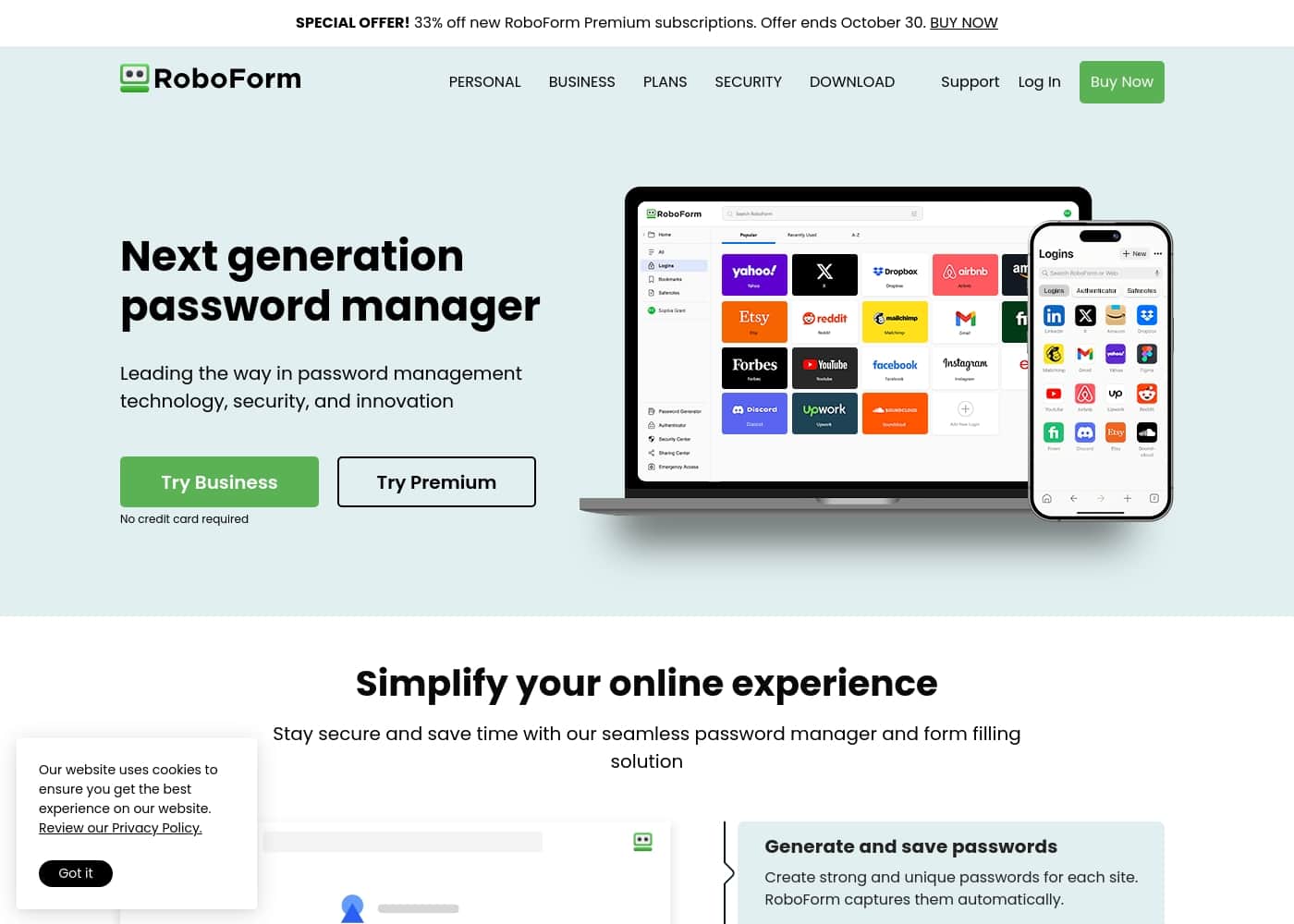 RoboForm homepage screenshot