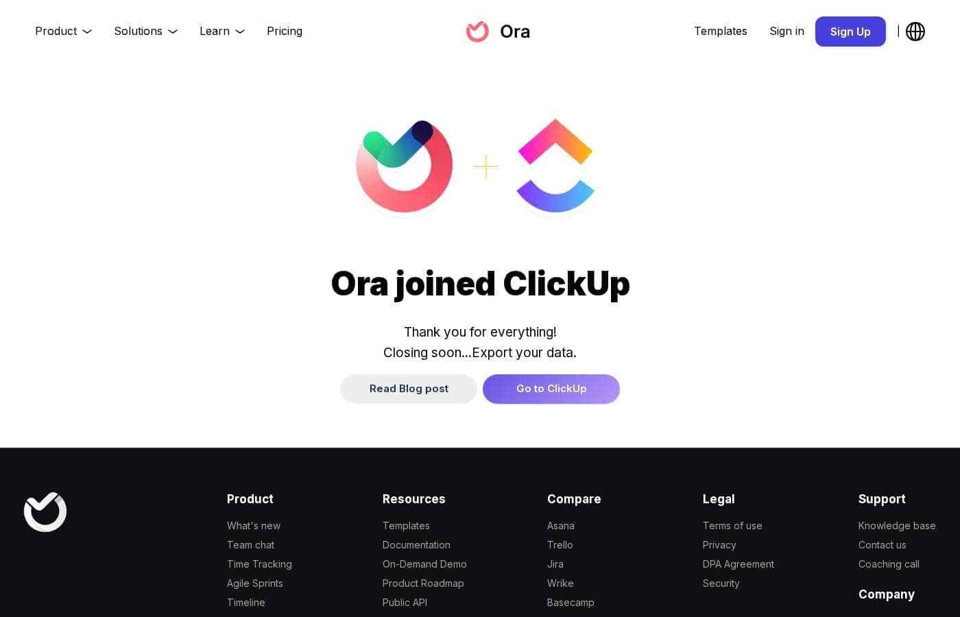 Ora homepage screenshot
