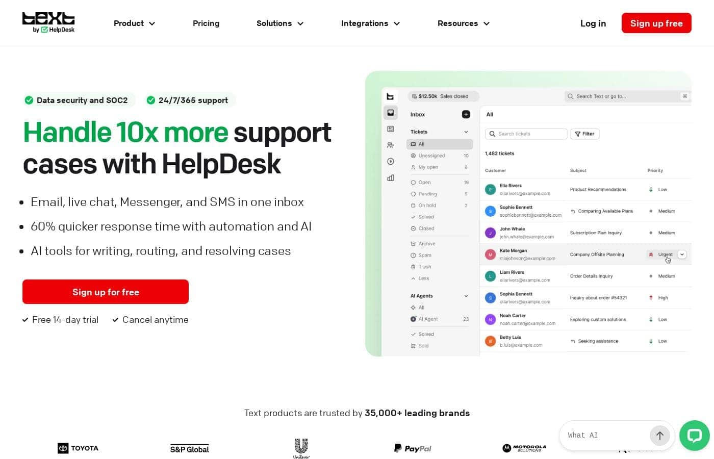 HelpDesk homepage screenshot