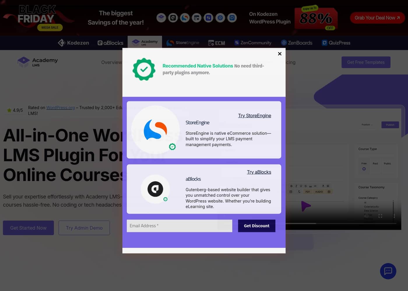 ภาพหน้าจอหลักของ Academy LMS