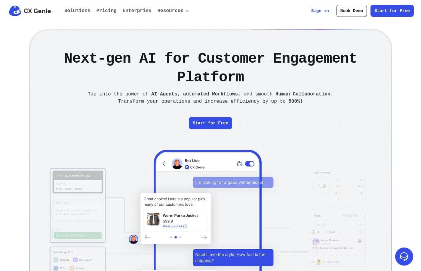 CX Genie pricing page screenshot