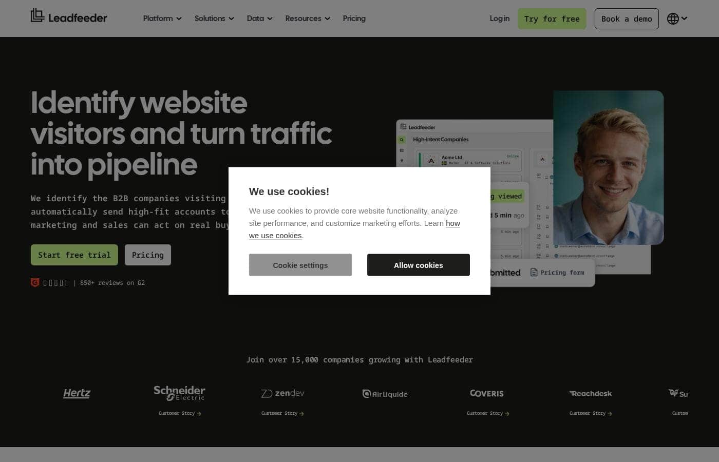 Leadfeeder homepage screenshot