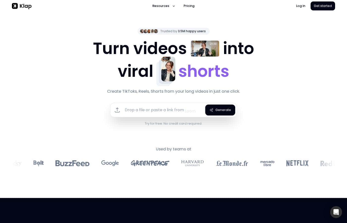 Klap homepage screenshot