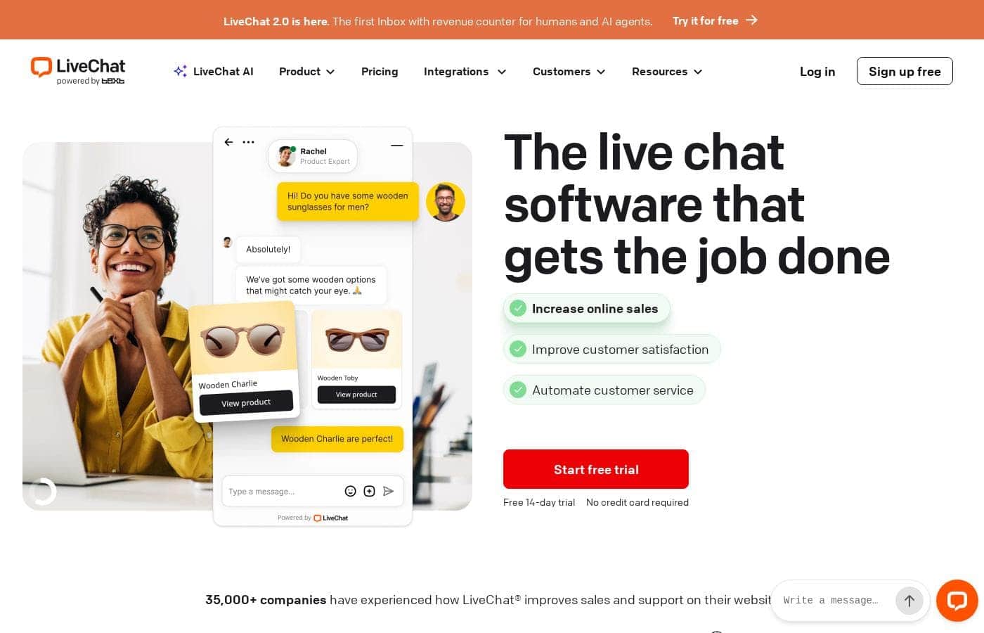 LiveChat homepage screenshot