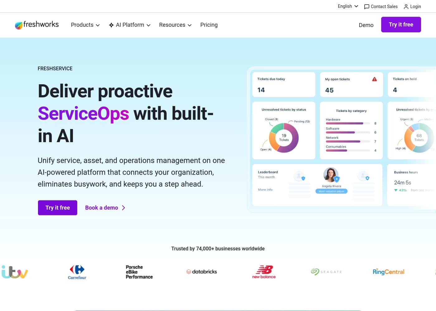 Freshservice by Freshworks homepage screenshot