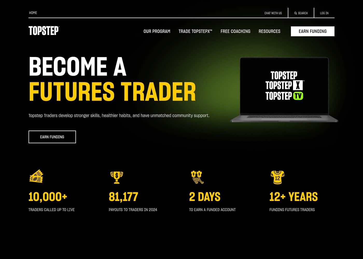 TopStep 홈페이지 스크린샷