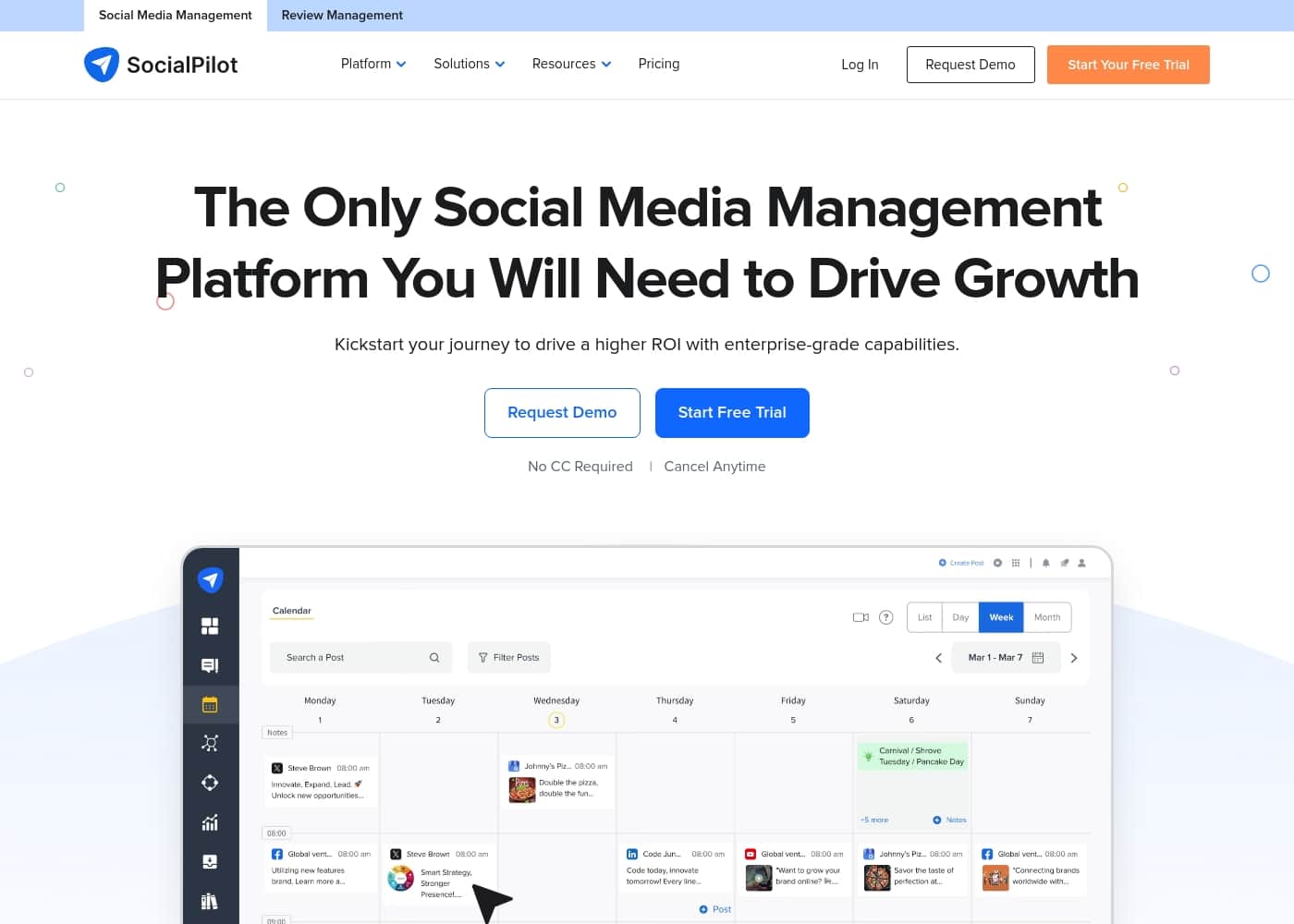 ภาพหน้าจอหลักของ SocialPilot