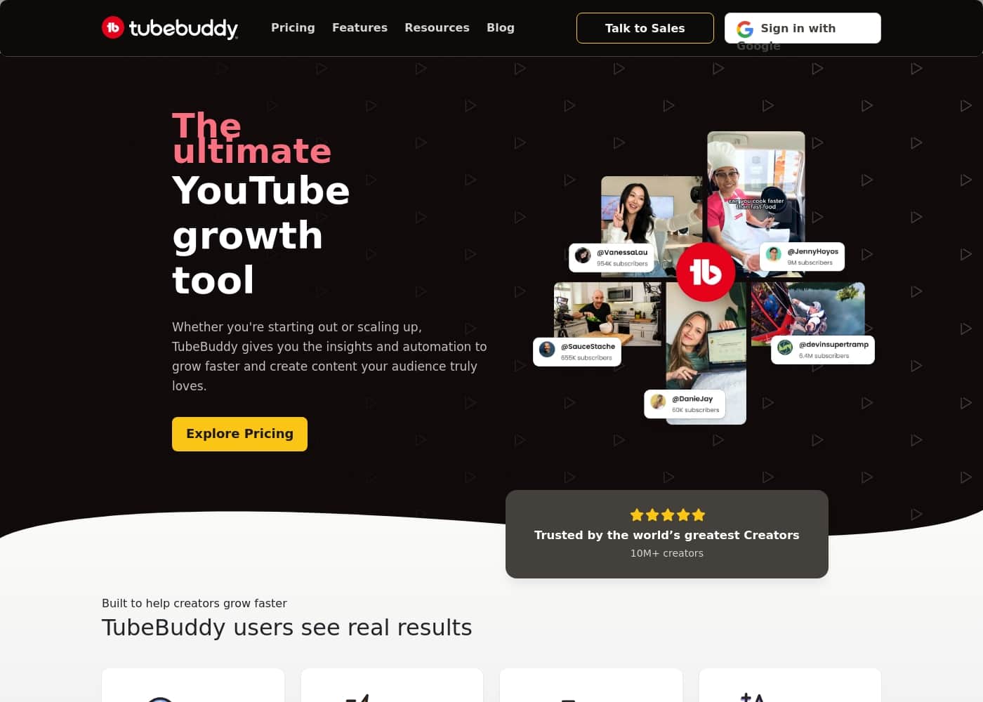 ภาพหน้าจอหลักของ TubeBuddy
