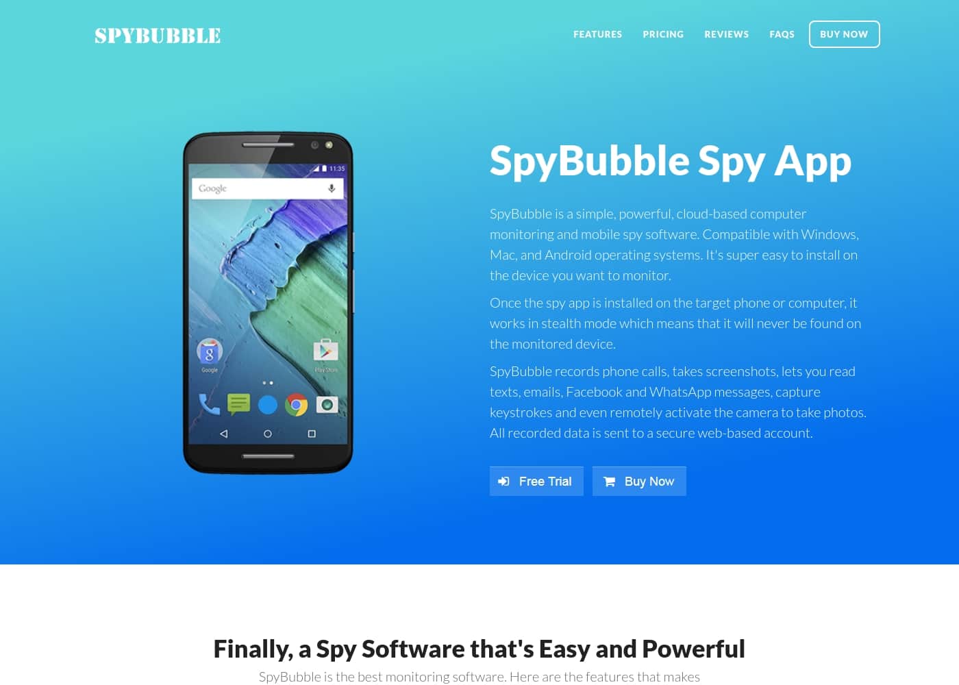 SpyBubble homepage screenshot