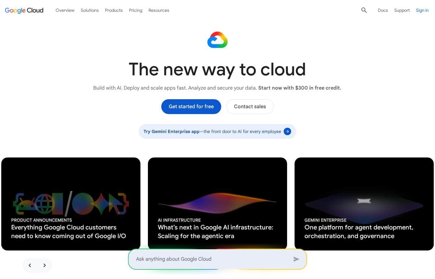 ภาพหน้าจอหลักของ Google Cloud