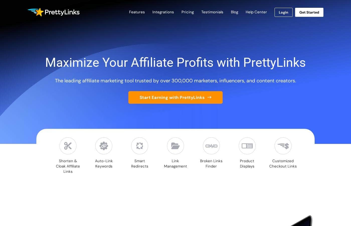 Pretty Links 홈페이지 스크린샷