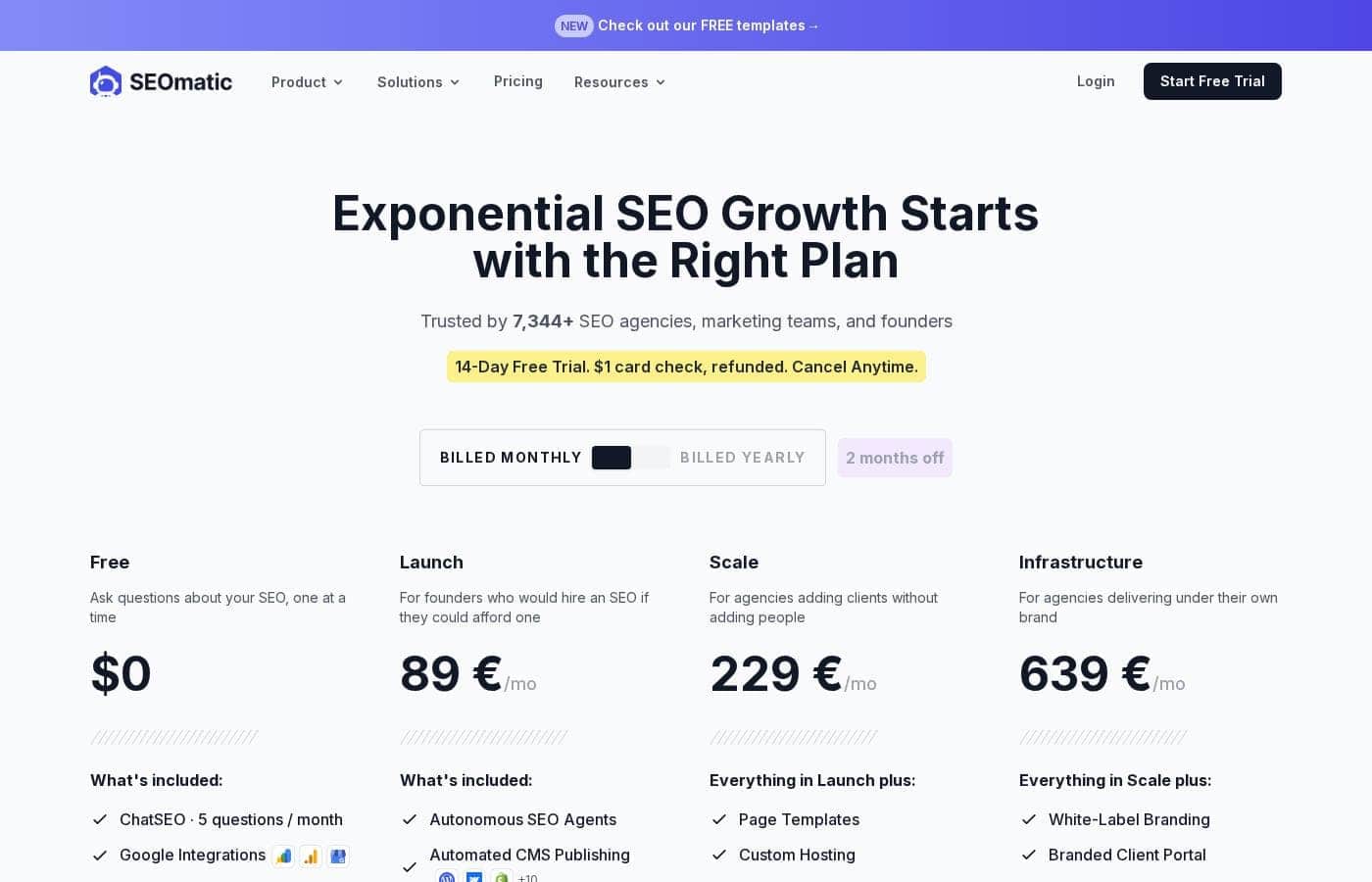 SEOmatic pricing page screenshot