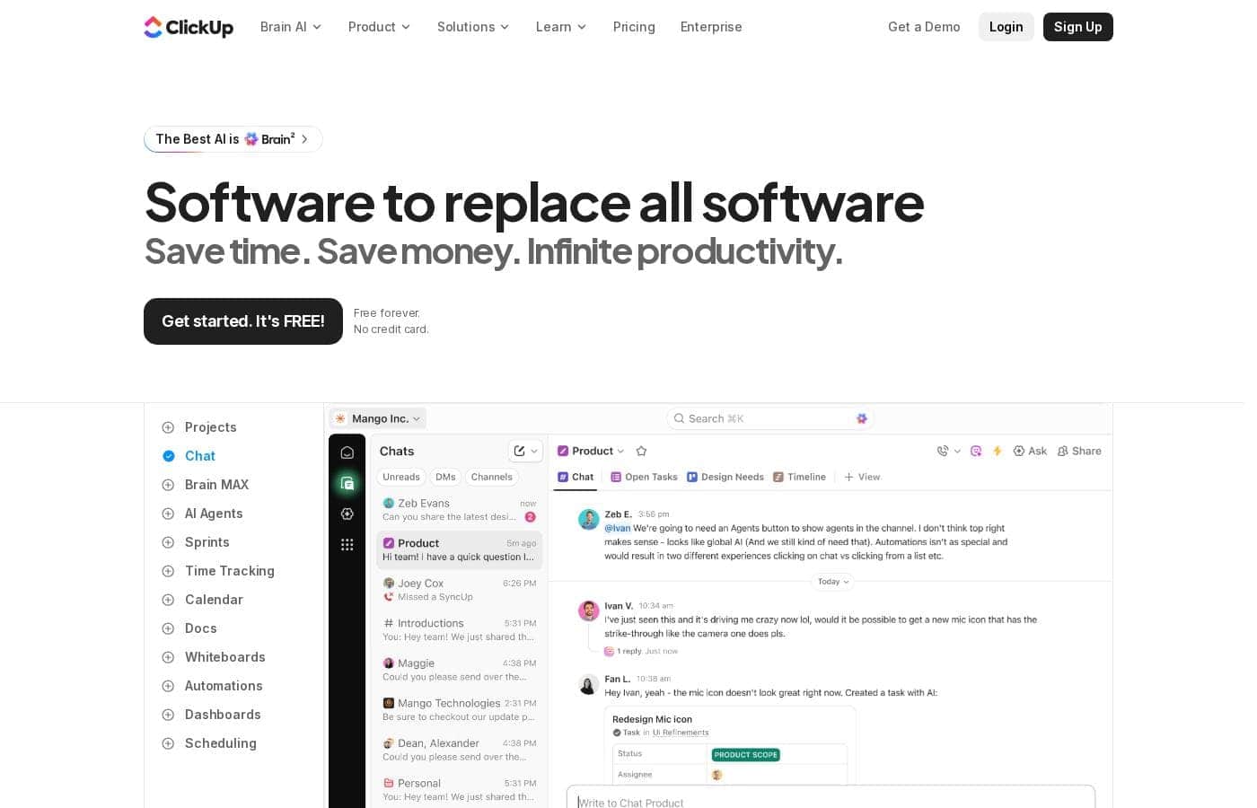 ClickUp homepage screenshot