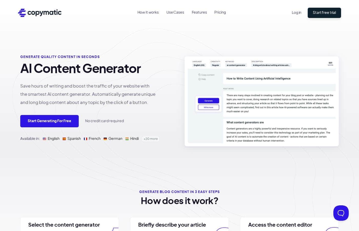 Copymatic homepage screenshot