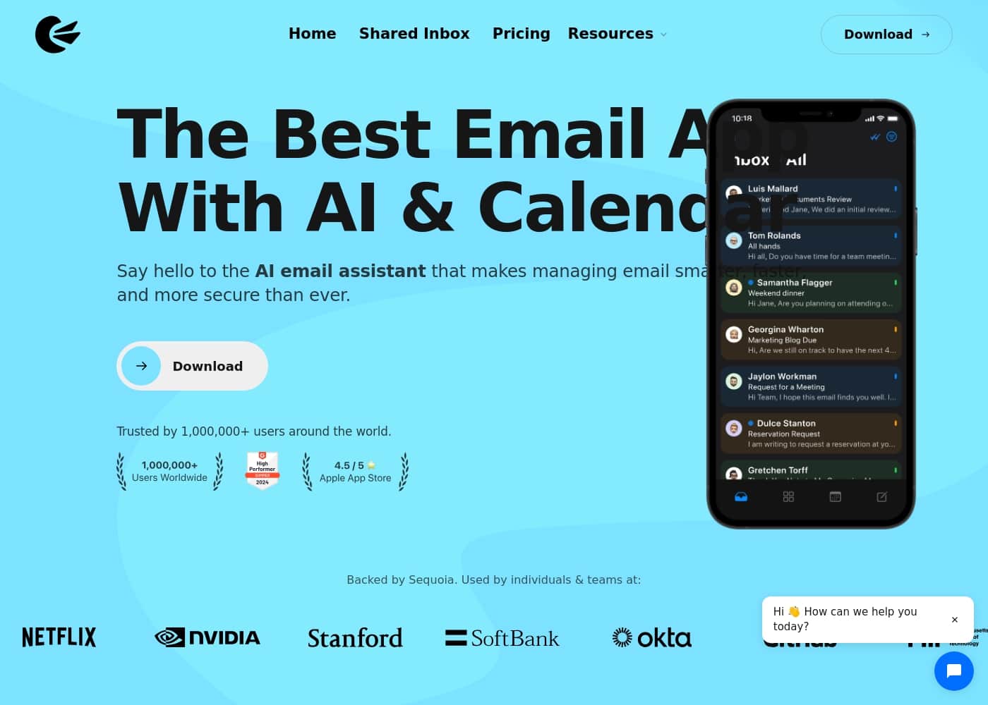 Canary Mail 홈페이지 스크린샷