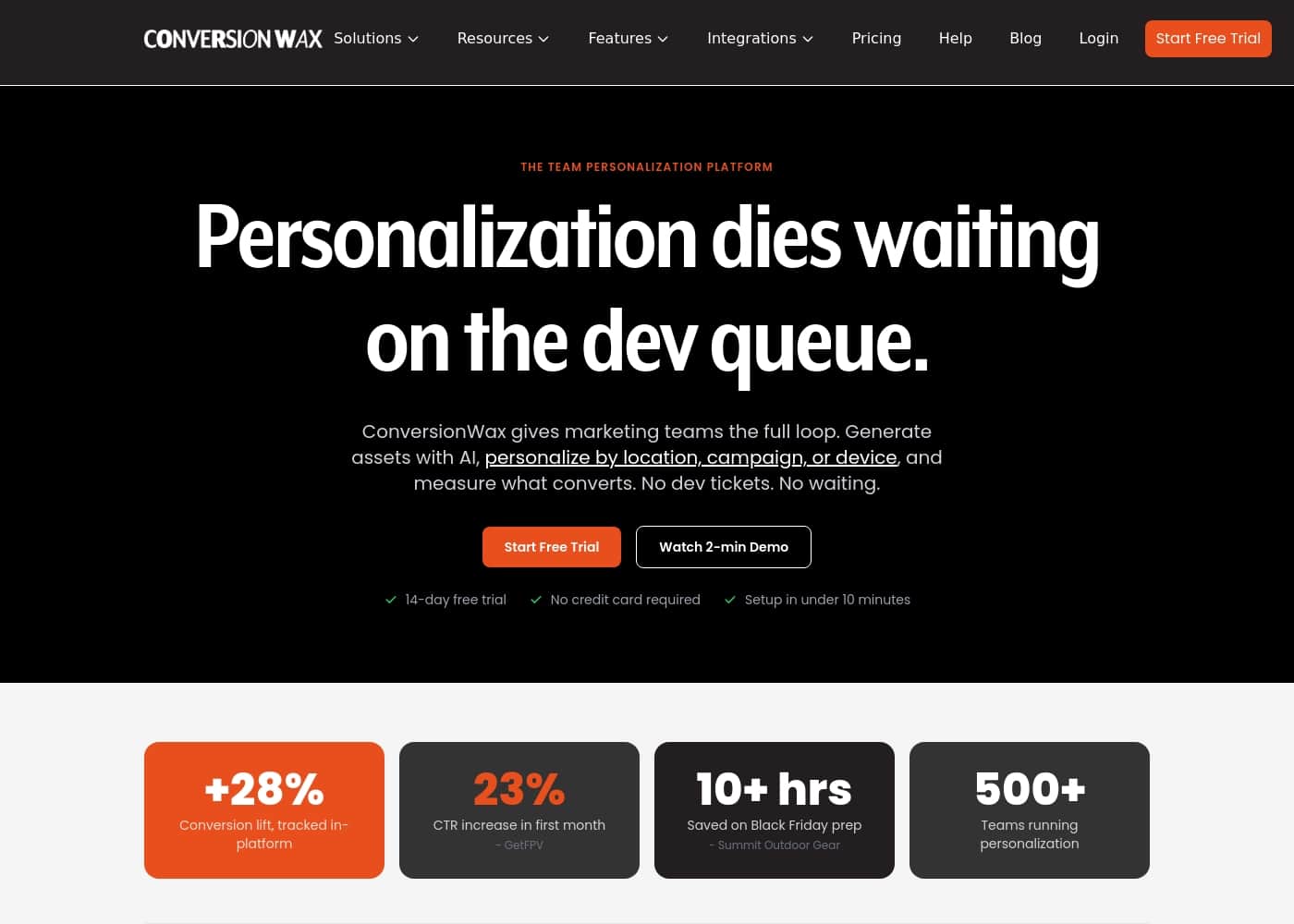 Conversion Wax homepage screenshot