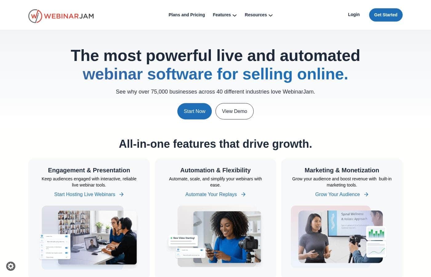 WebinarJamのホームページスクリーンショット