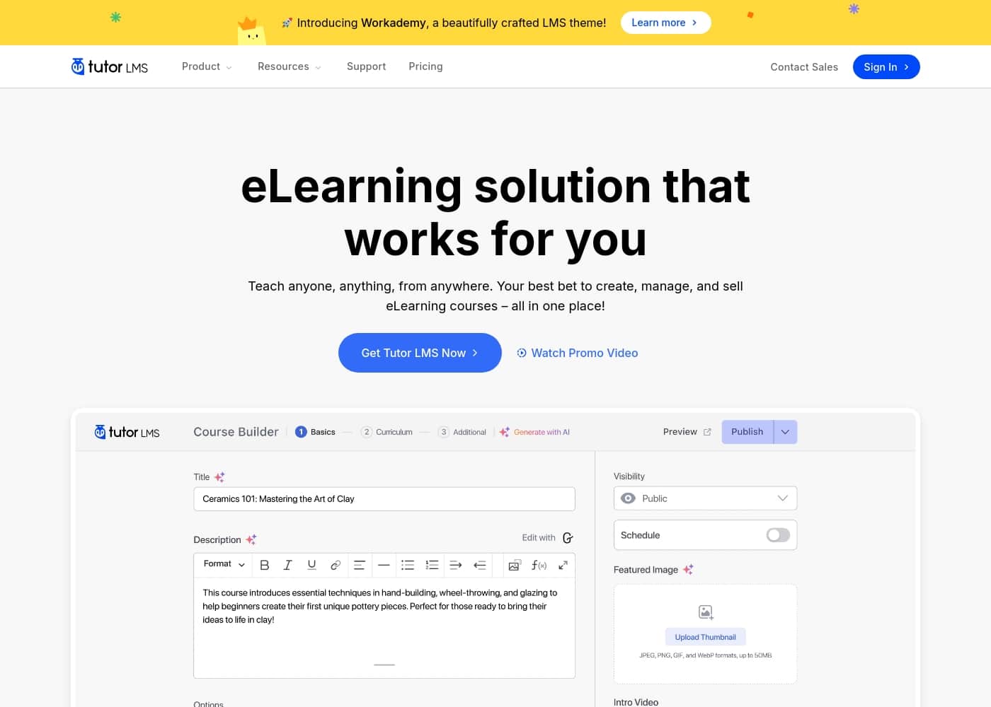 ภาพหน้าจอหลักของ Tutor LMS
