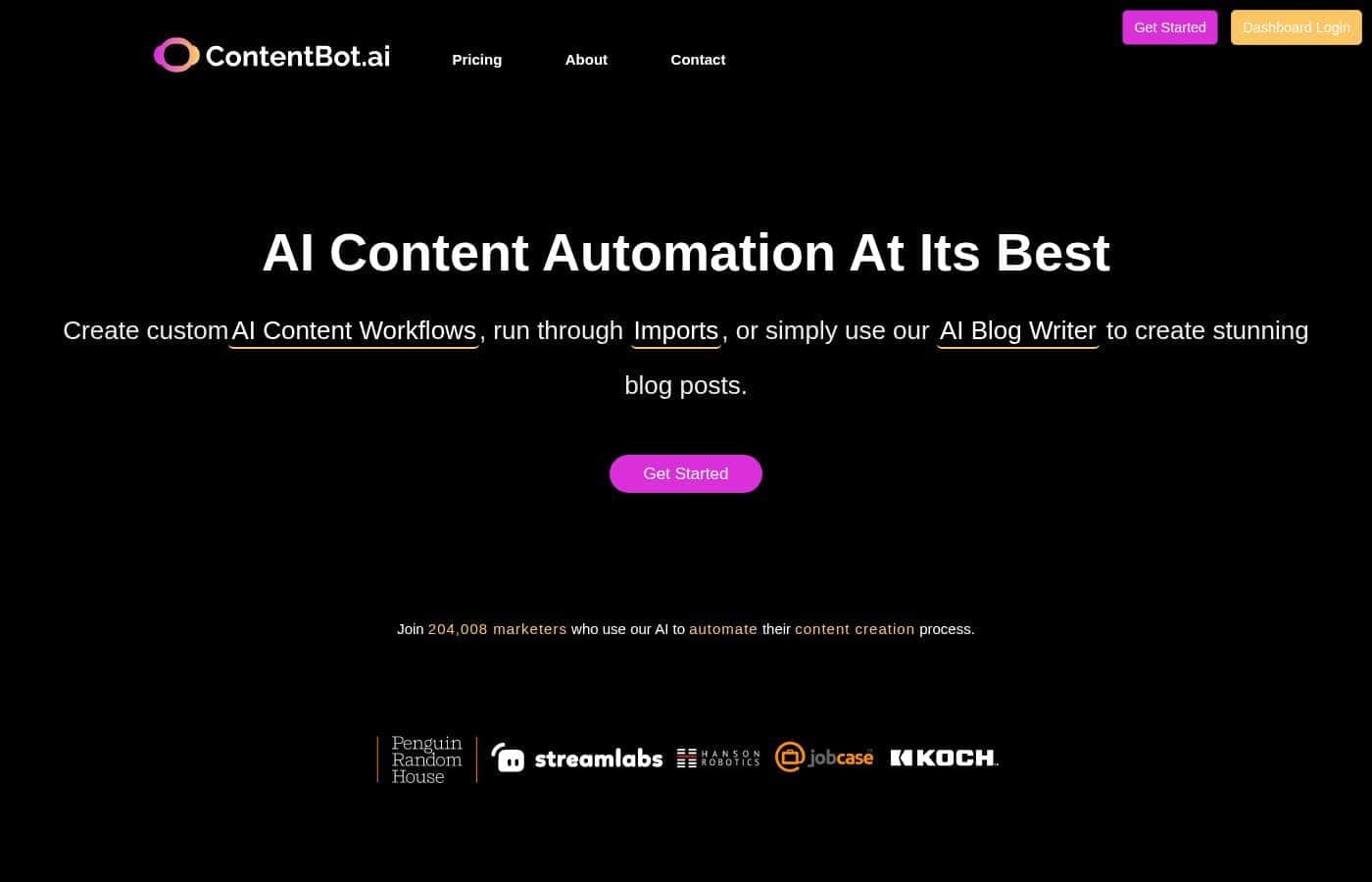 ContentBot homepage screenshot