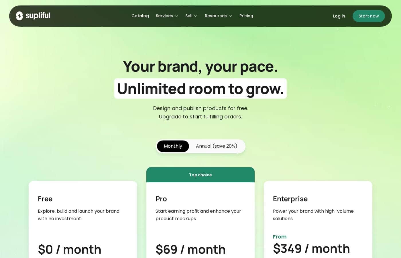 Supliful pricing page screenshot