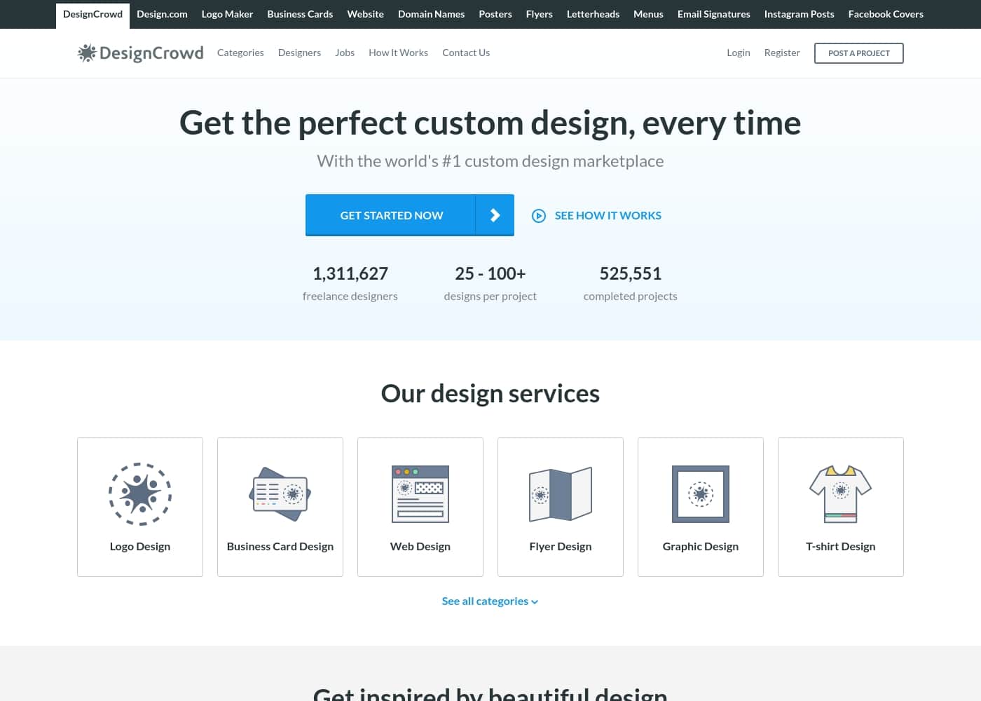 Screenshot della homepage di DesignCrowd