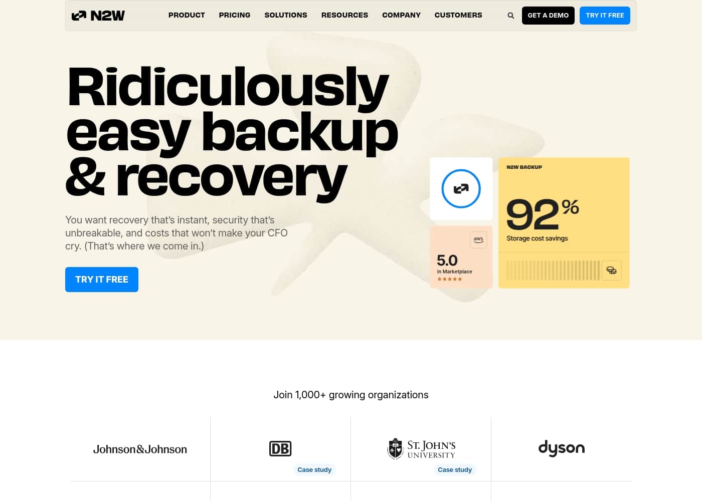 N2WS homepage screenshot