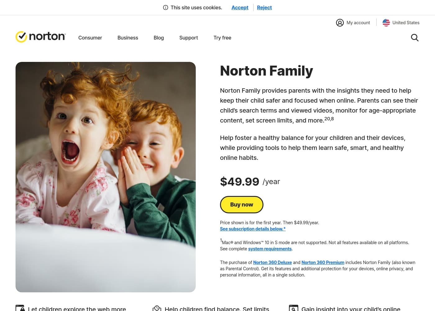 Norton Family 홈페이지 스크린샷