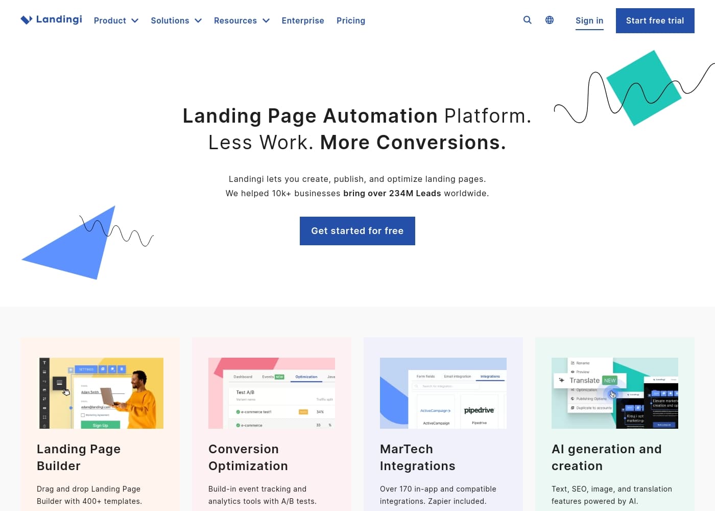 ภาพหน้าจอหลักของ Landingi