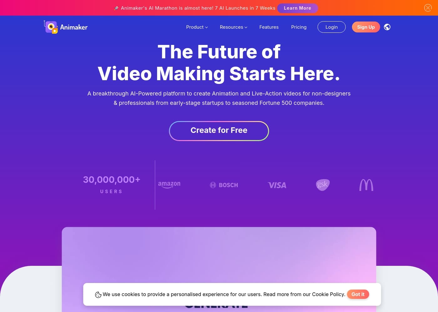 Animaker 홈페이지 스크린샷