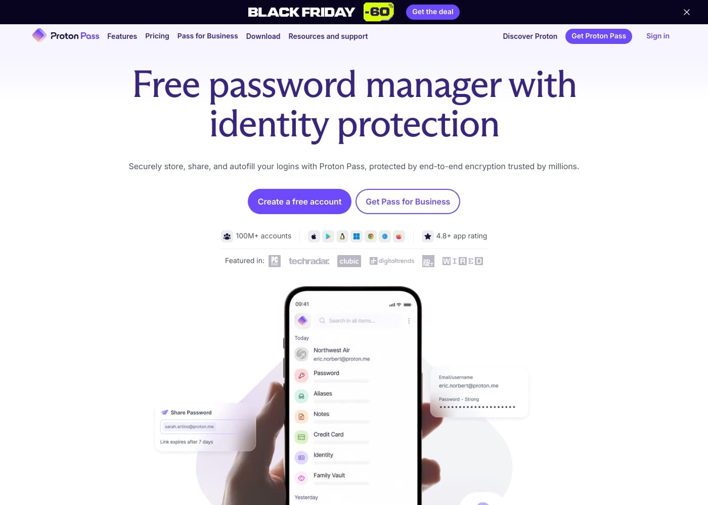 Скриншот главной страницы Proton Pass