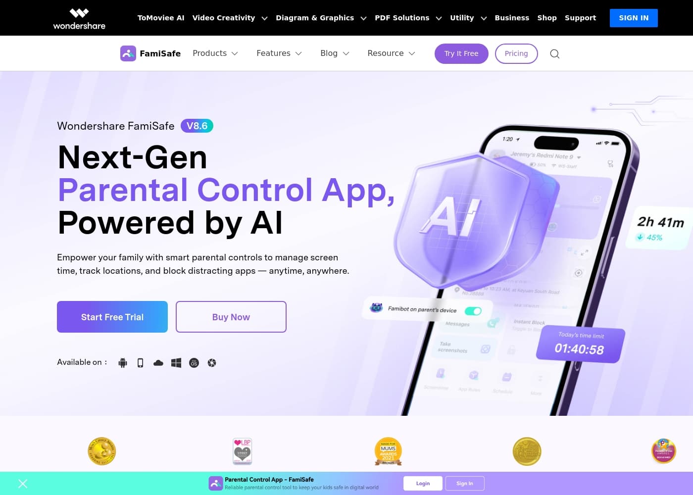 FamiSafe homepage screenshot