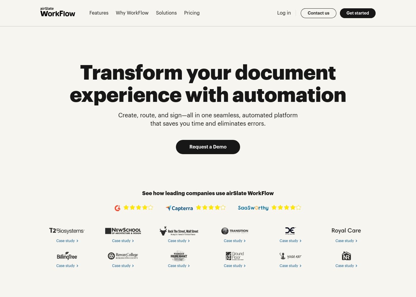 AirSlateのホームページスクリーンショット