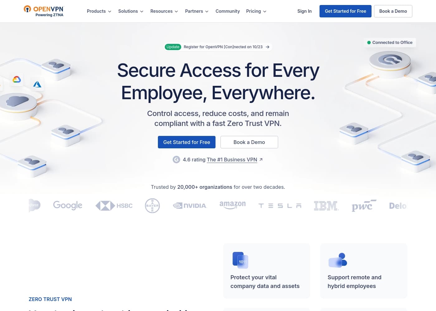 OpenVPNのホームページスクリーンショット