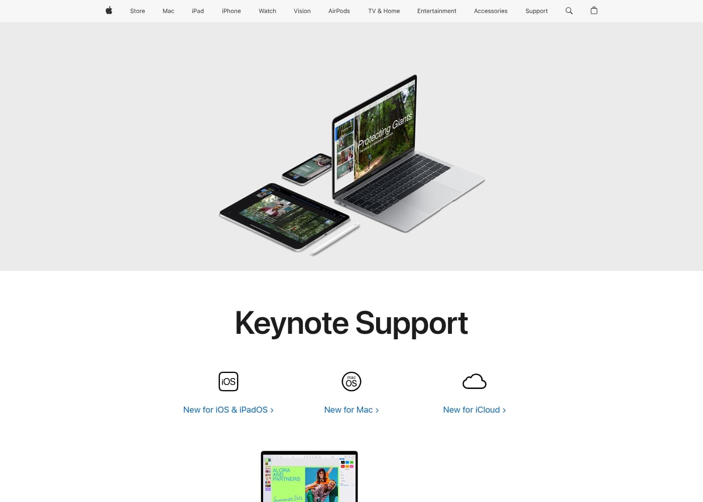 Скриншот главной страницы Keynote