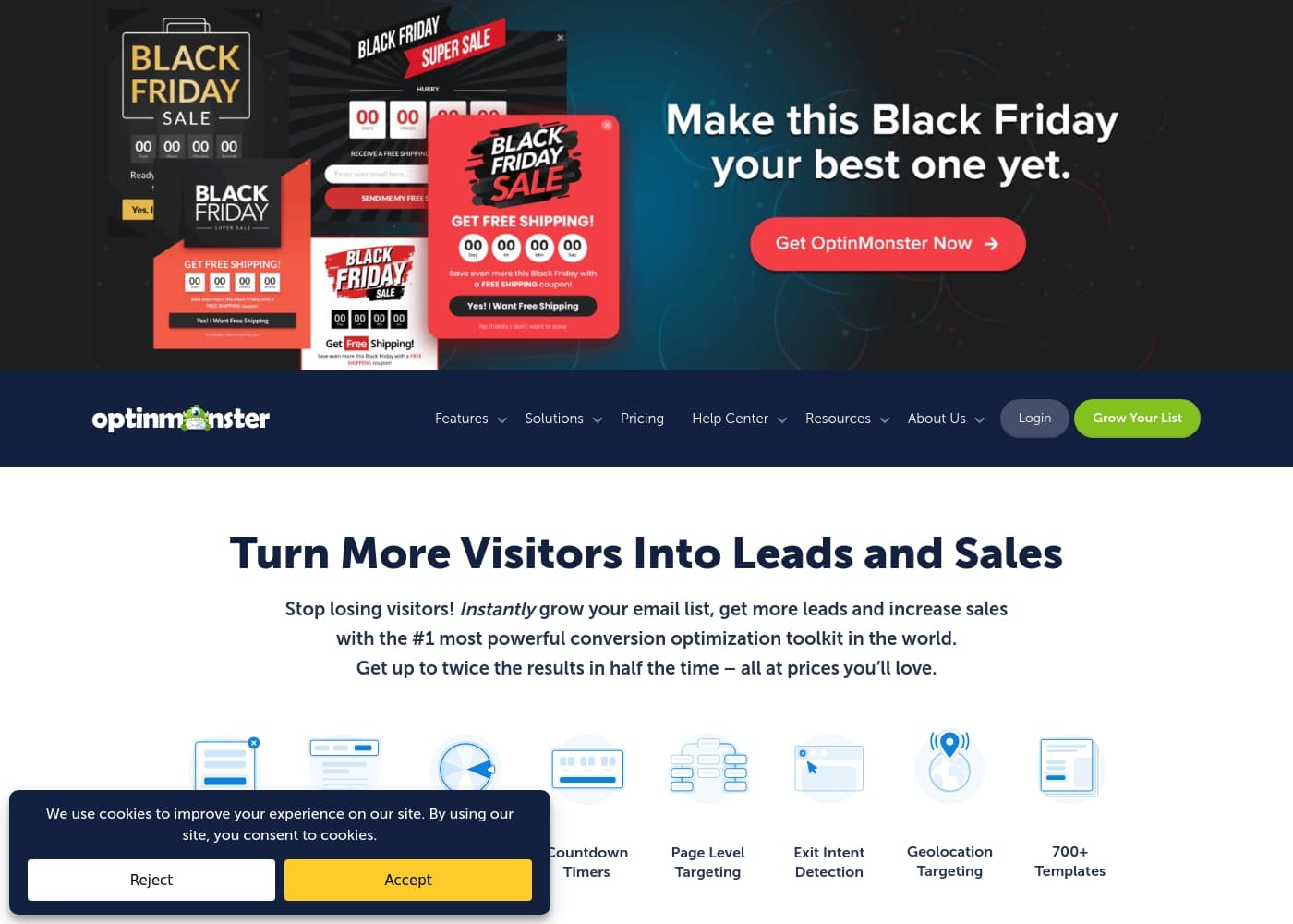 OptinMonsterのホームページスクリーンショット