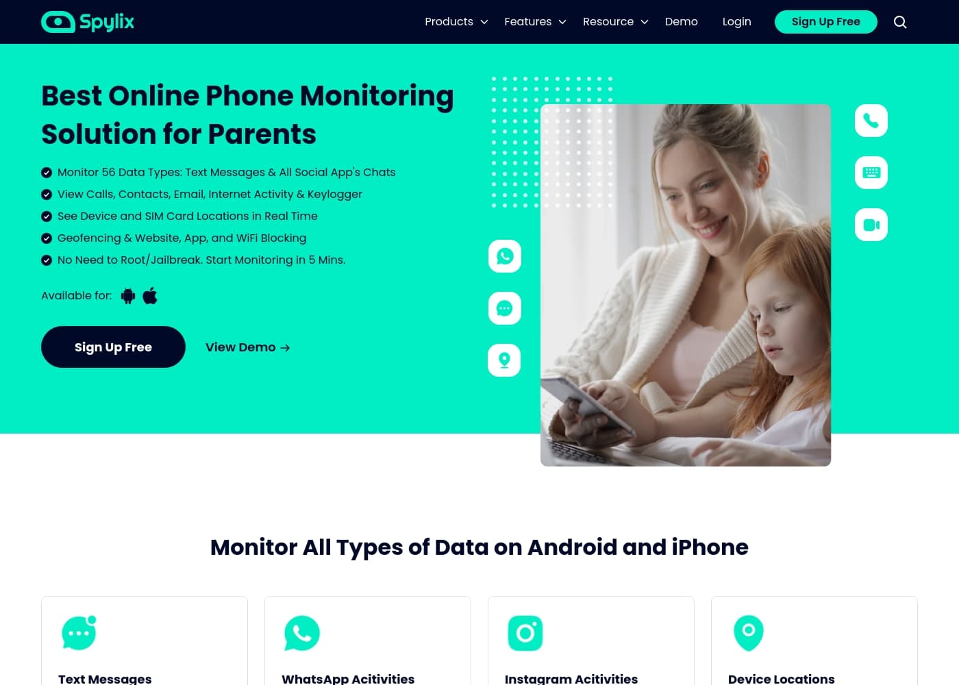 Screenshot della homepage di Spylix